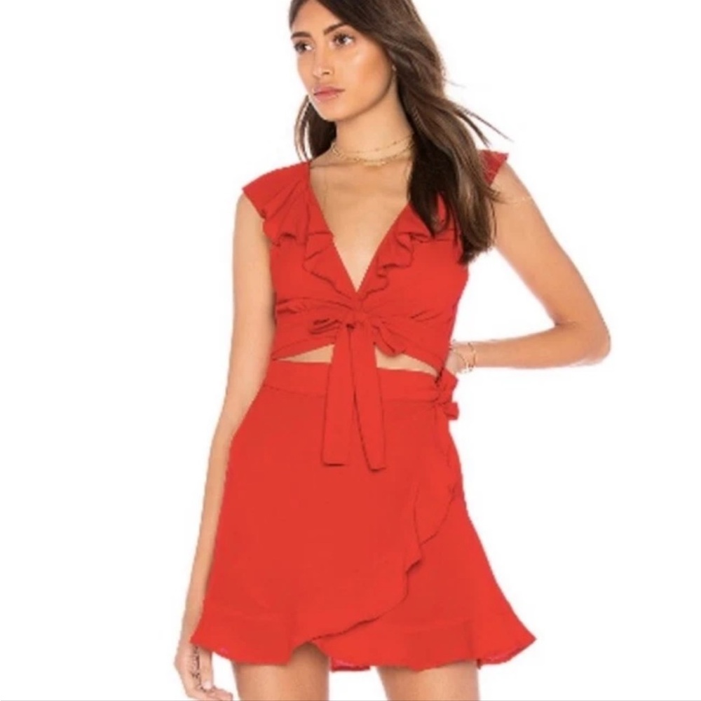 Show Me Your Mumu Red Ruffle Wrap Mini Skirt